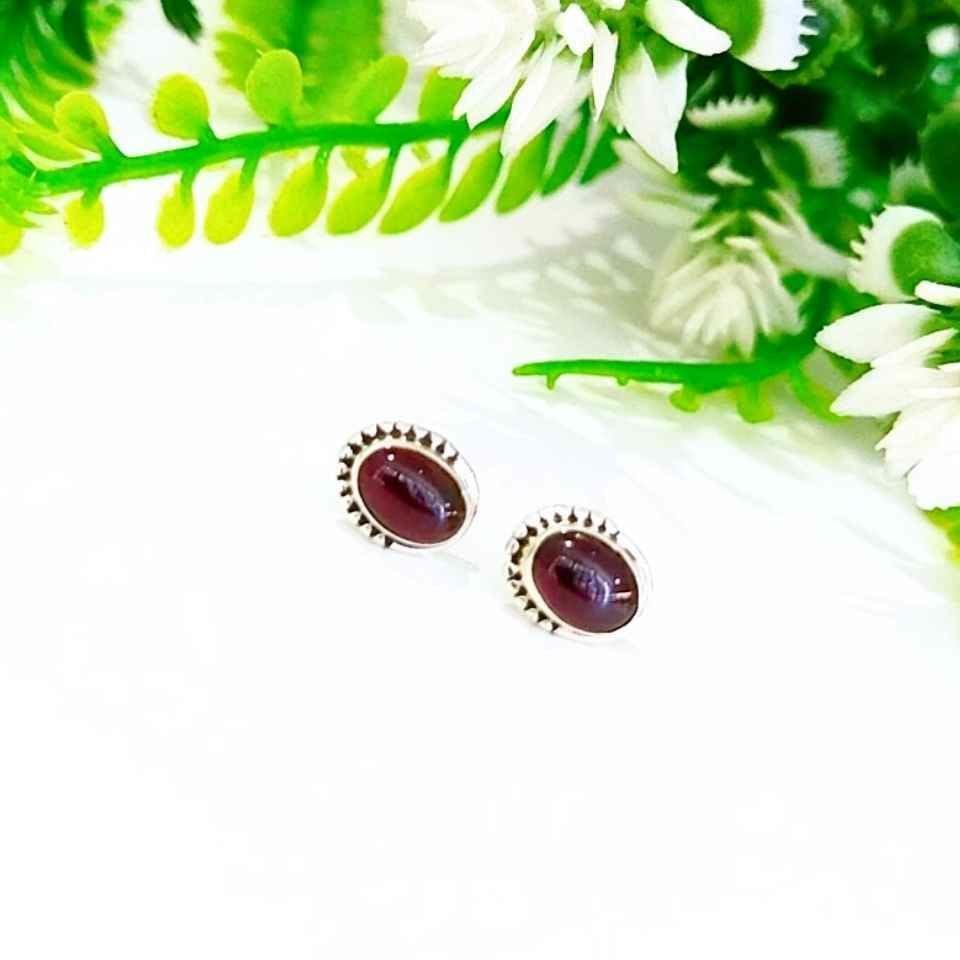 Granat Lal Taşı Doğal Taş Gümüş Küpe 00589