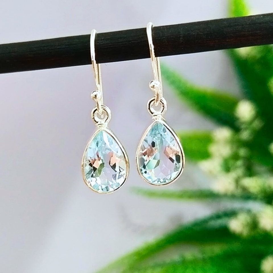 Blue Topaz Stone Natural Stone Earrings - KP854