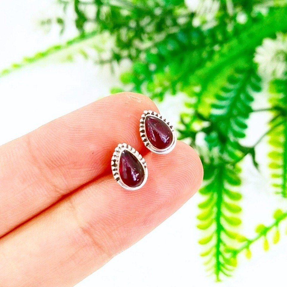 Granat Lal Taşı Doğal Taş Gümüş Küpe 00592