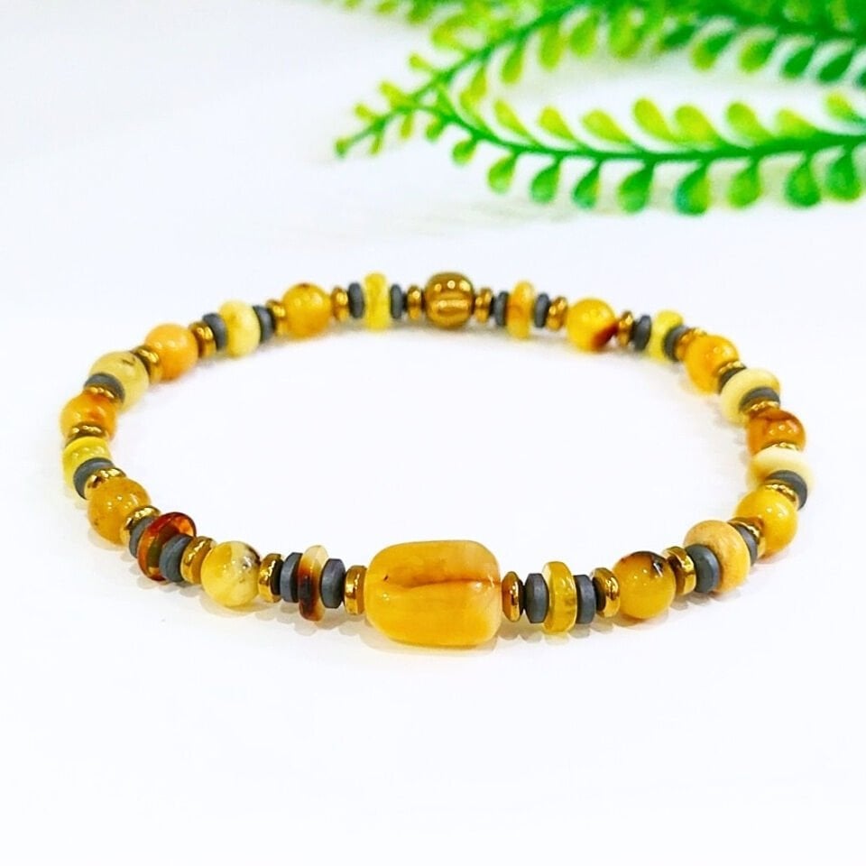 Tropfen-Bernstein-Natursteinarmband - KHR564