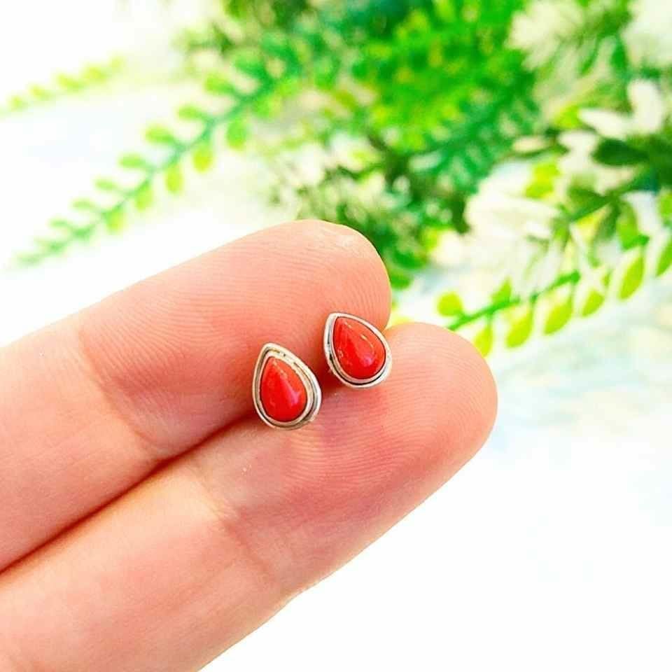 Mercan Taşı Doğal Taş Gümüş Küpe 00602