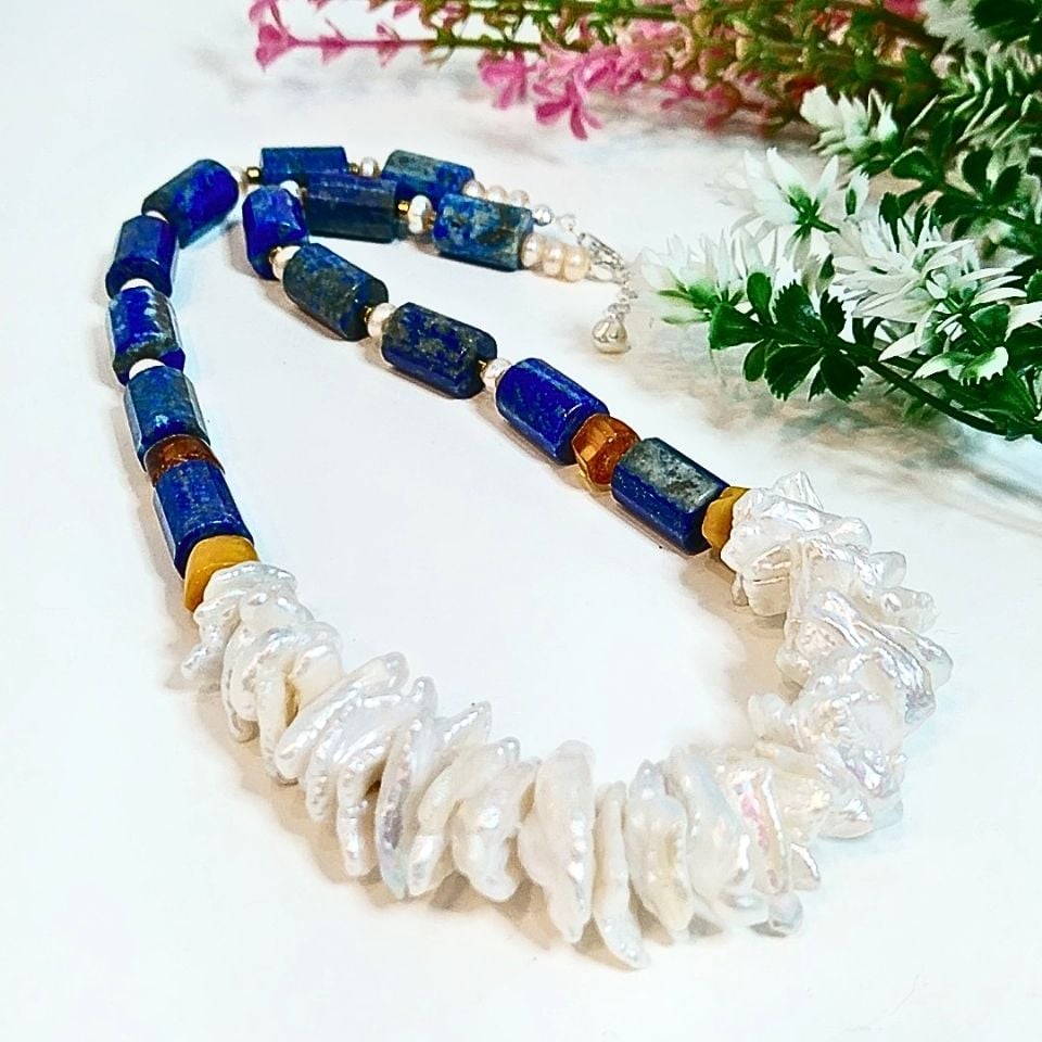 Barok İnci Lapis Tasarım Kolye
