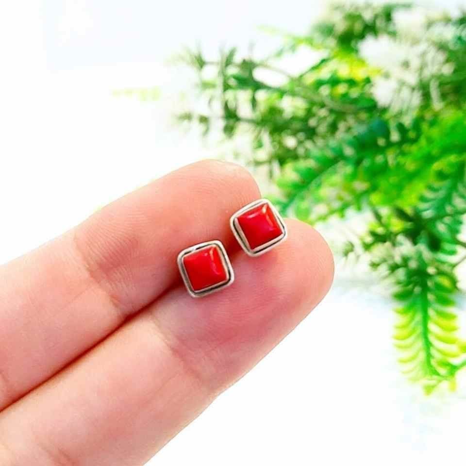 Mercan Taşı Doğal Taş Gümüş Küpe 00605