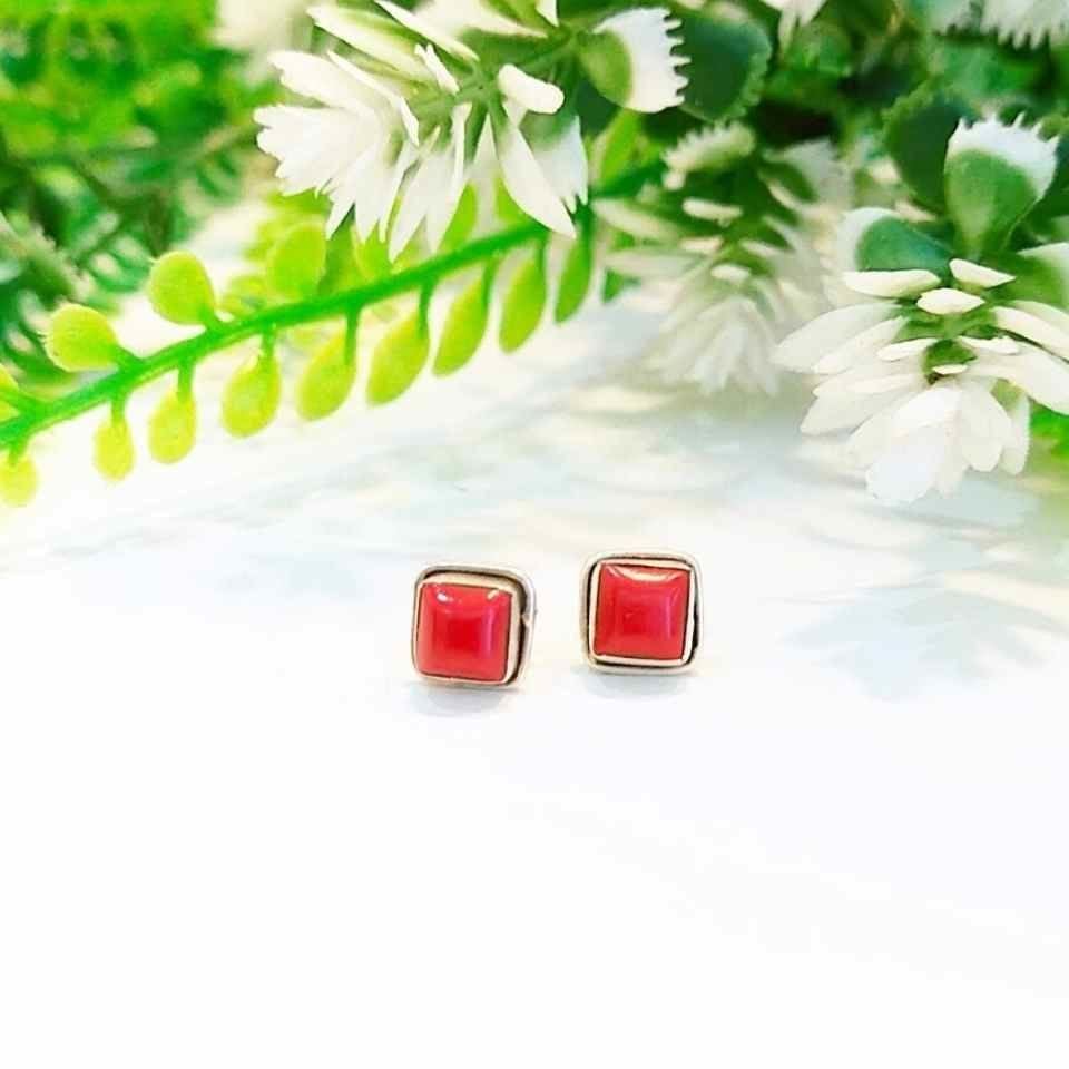 Coral Stone Natural Stone Silver Earrings 00605