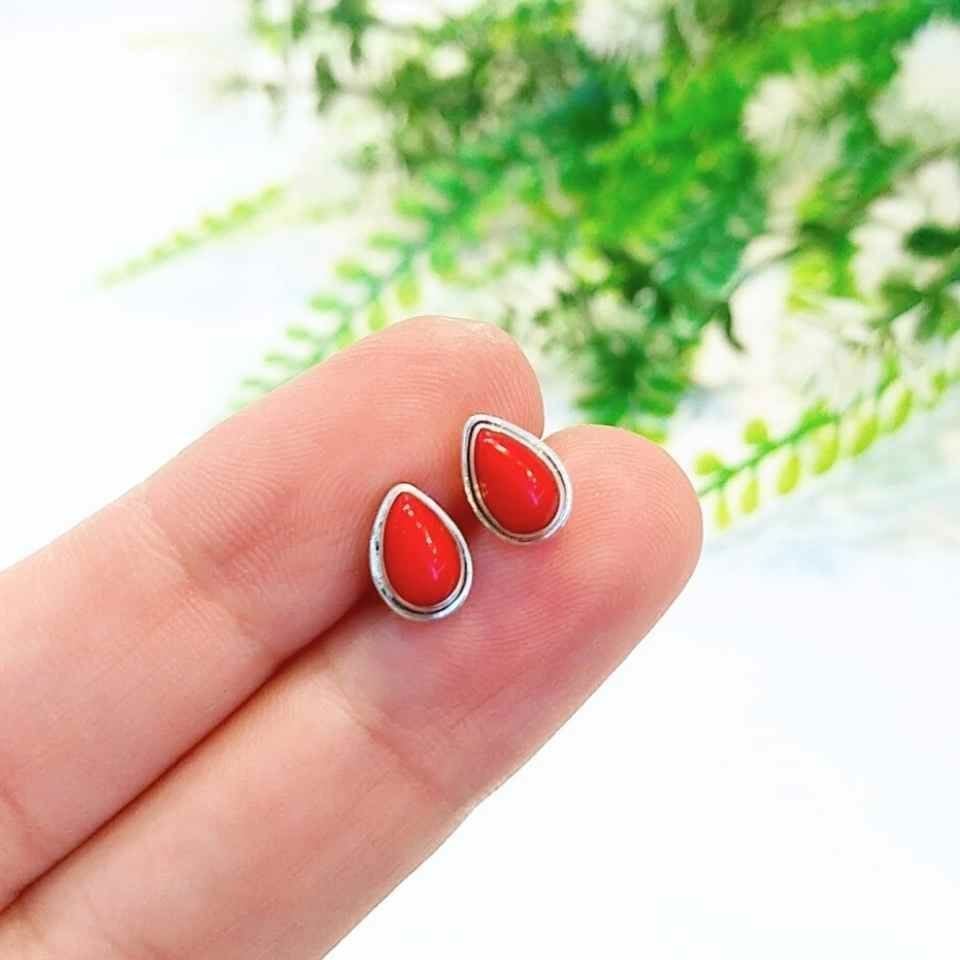 Mercan Taşı Doğal Taş Gümüş Küpe 00606