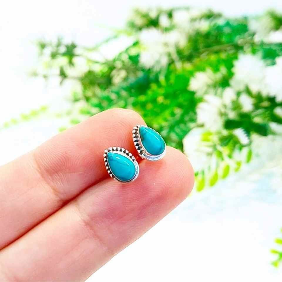 Turkuaz Taşı Doğal Taş Gümüş Küpe 00607