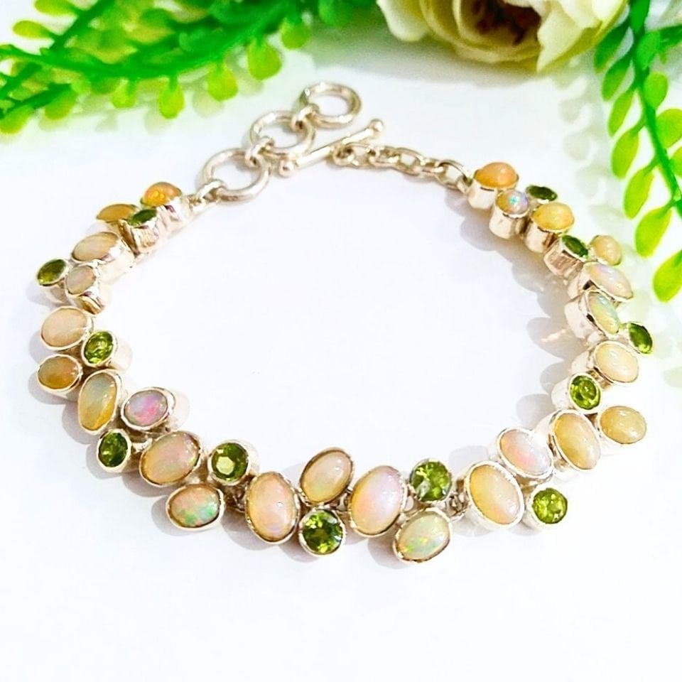 Opal ve Zebercet (Peridot) Taşı Özel Tasarım Bileklik - OTB147