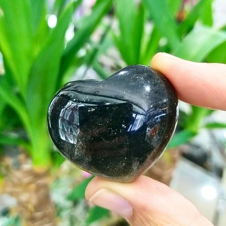 Gold Obsidian Stone Heart Object