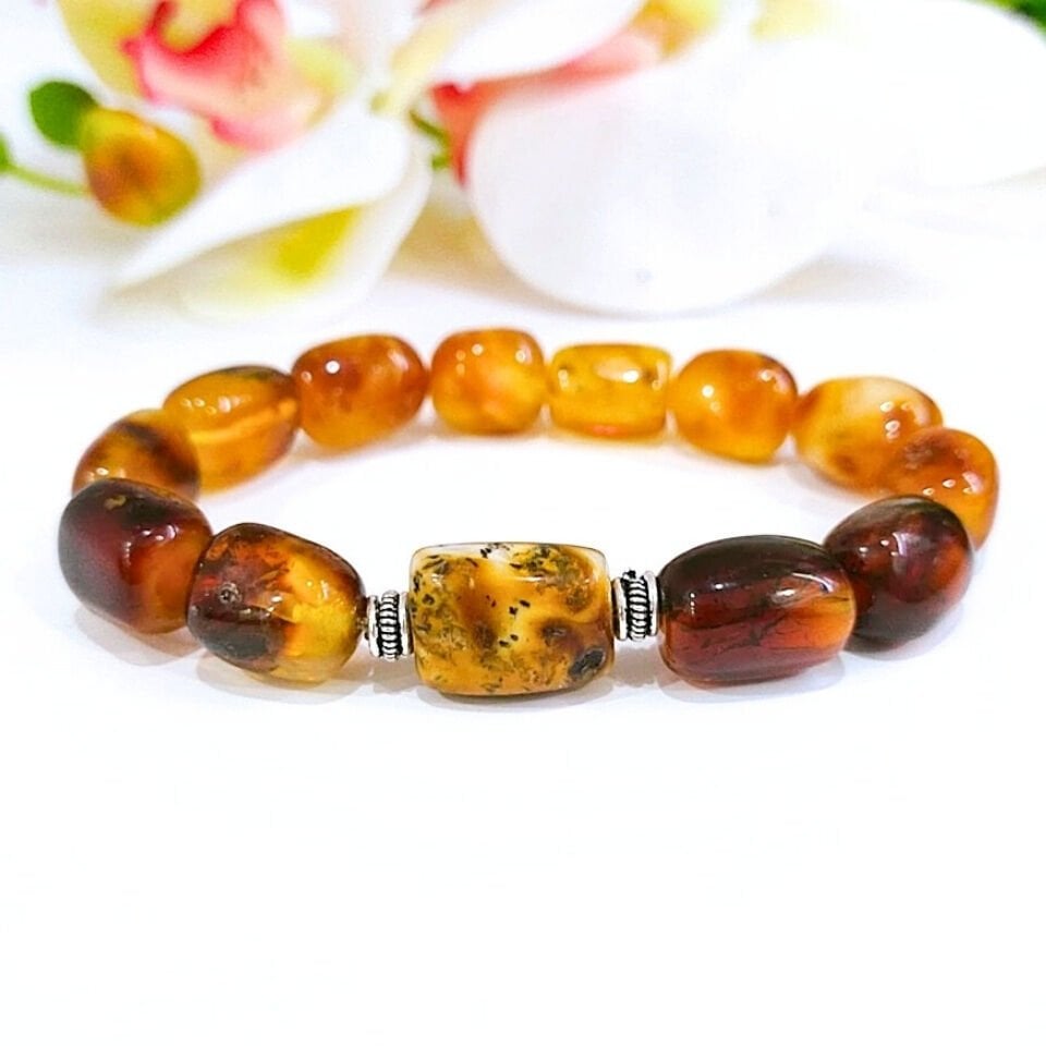 Tropfen-Bernstein-Natursteinarmband - KHR582