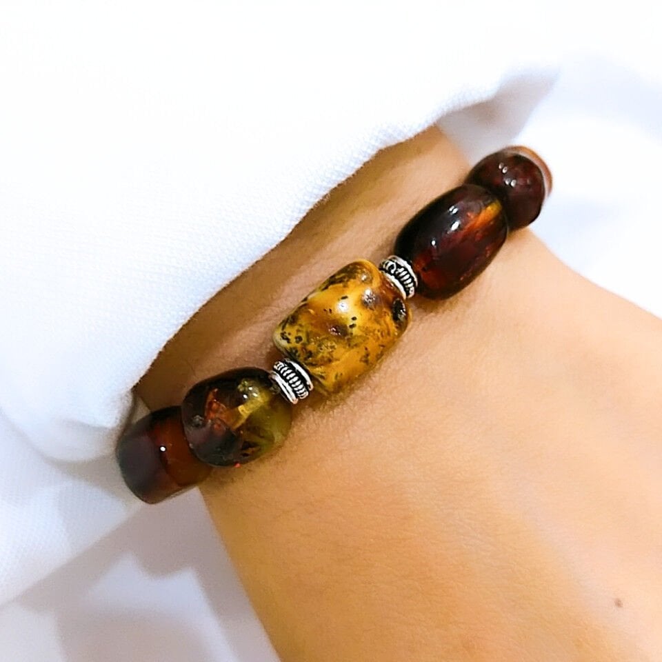 Tropfen-Bernstein-Natursteinarmband - KHR582