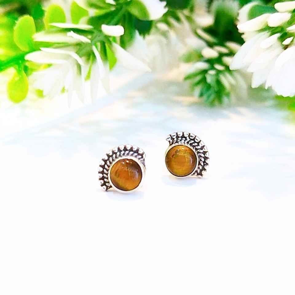 Tiger Eye Natural Stone Silver Earrings 00621