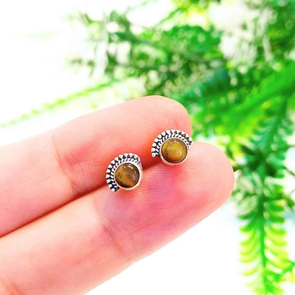Tiger Eye Natural Stone Silver Earrings 00621