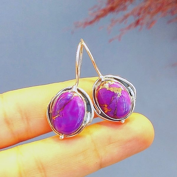 Purple Mor Turkuaz Özel Tasarım Küpe