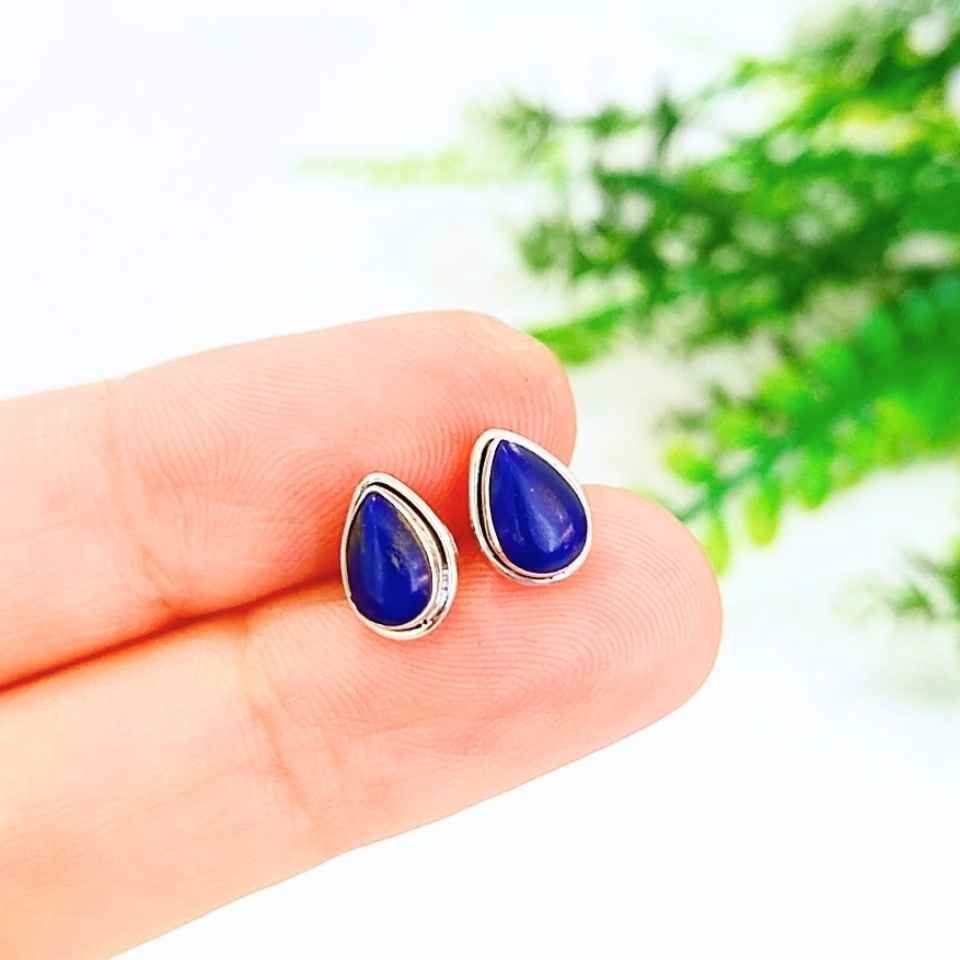 Lapis Lazuli Doğal Taş Gümüş Küpe 00633
