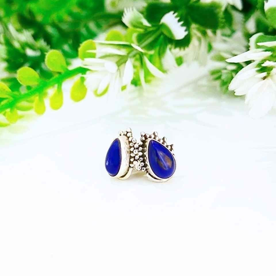 Lapis Lazuli Doğal Taş Gümüş Küpe 00636