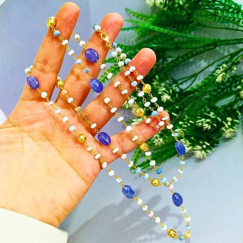 Tanzanit ve Opal Taşı Özel Tasarım Kolye