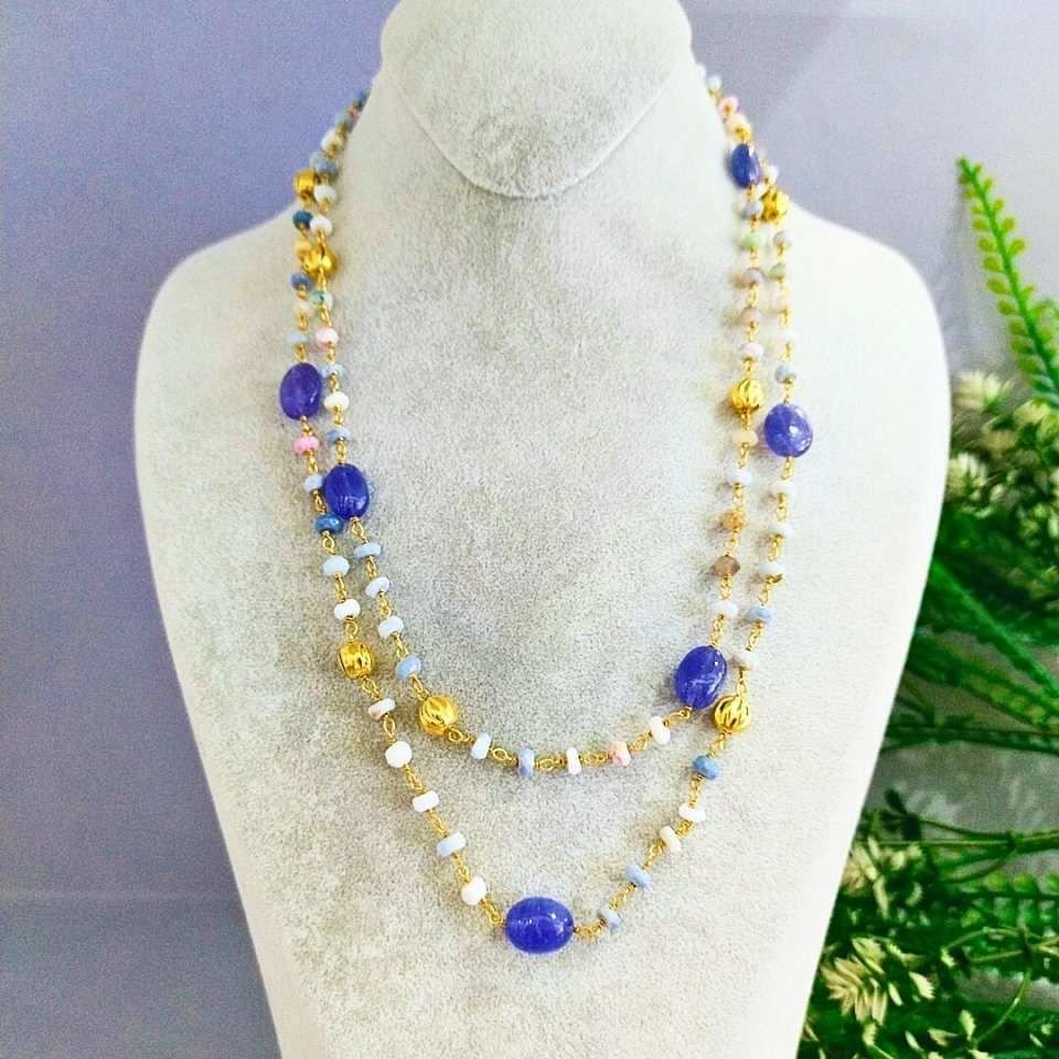 Tanzanit ve Opal Taşı Özel Tasarım Kolye