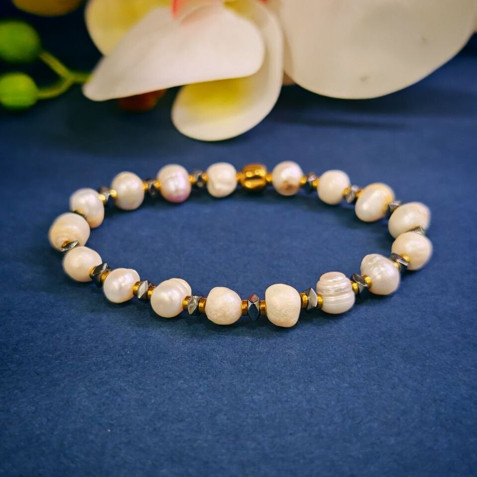 İnci ve Hematit Doğal Taş Bileklik - BLK967