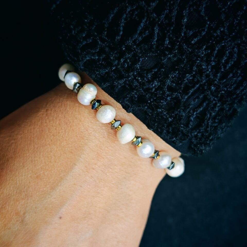 İnci ve Hematit Doğal Taş Bileklik - BLK967