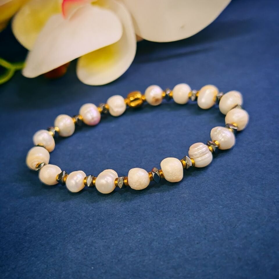 İnci ve Hematit Doğal Taş Bileklik - BLK967