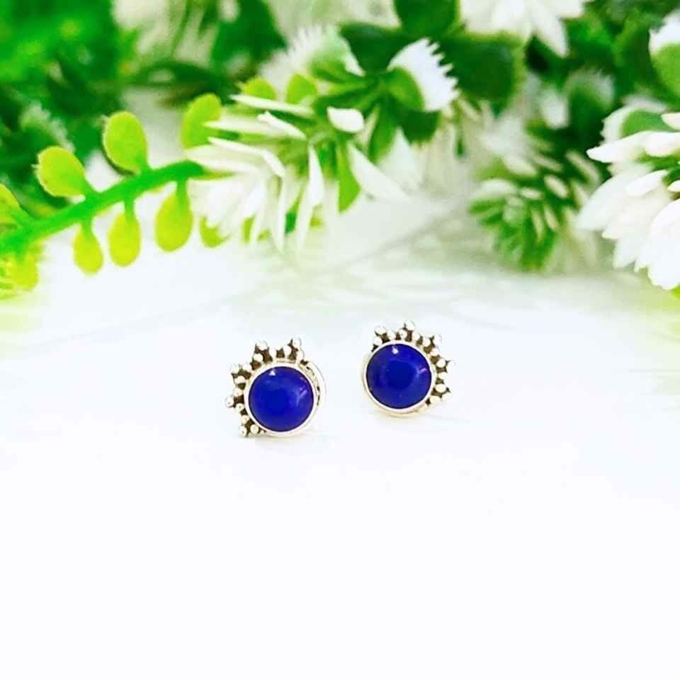 Lapis Lazuli Doğal Taş Gümüş Küpe 00637