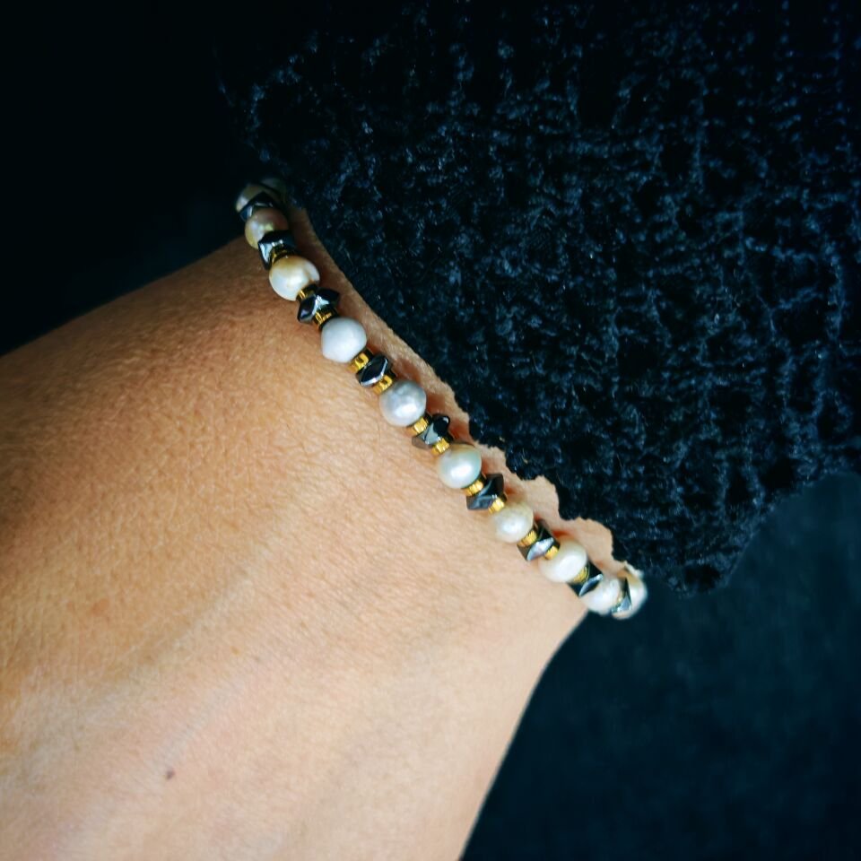 İnci ve Hematit Doğal Taş Bileklik - BLK968