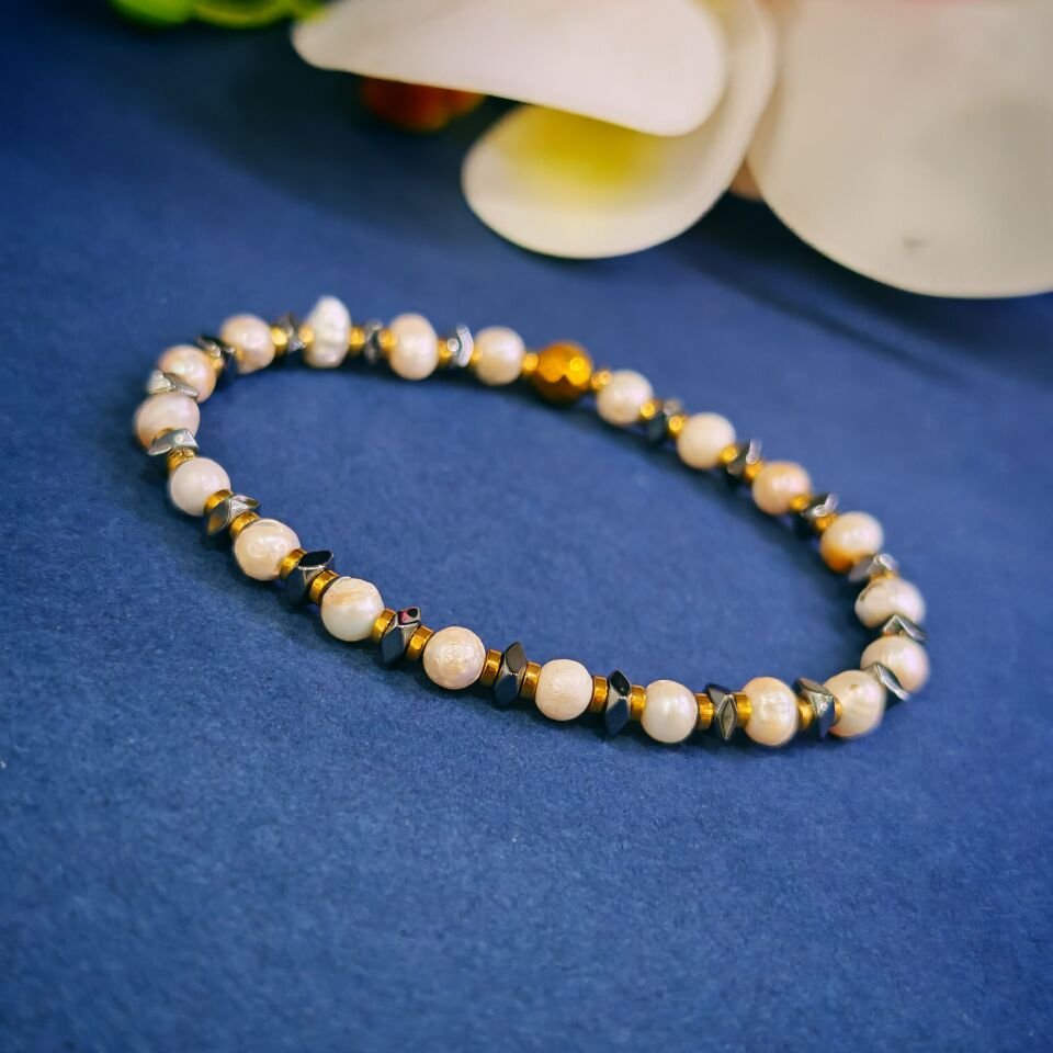 İnci ve Hematit Doğal Taş Bileklik - BLK968