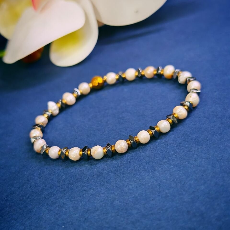 İnci ve Hematit Doğal Taş Bileklik - BLK968