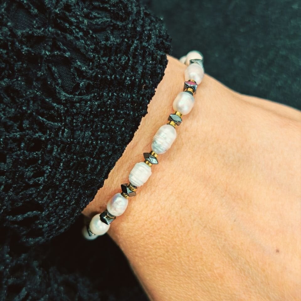 İnci ve Hematit Doğal Taş Bileklik - BLK969