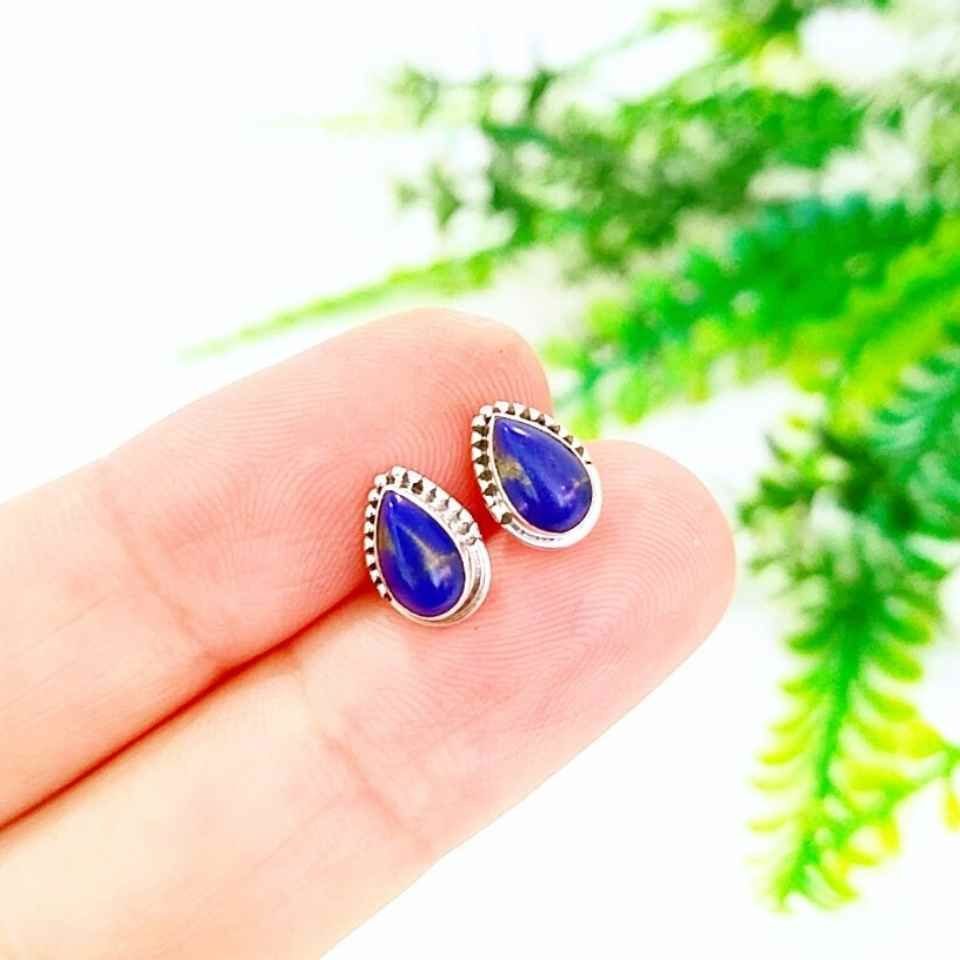 Lapis Lazuli Doğal Taş Gümüş Küpe 00639