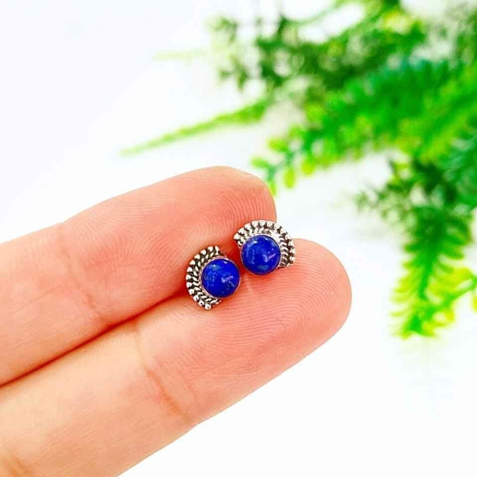 Lapis Lazuli Doğal Taş Gümüş Küpe 00640