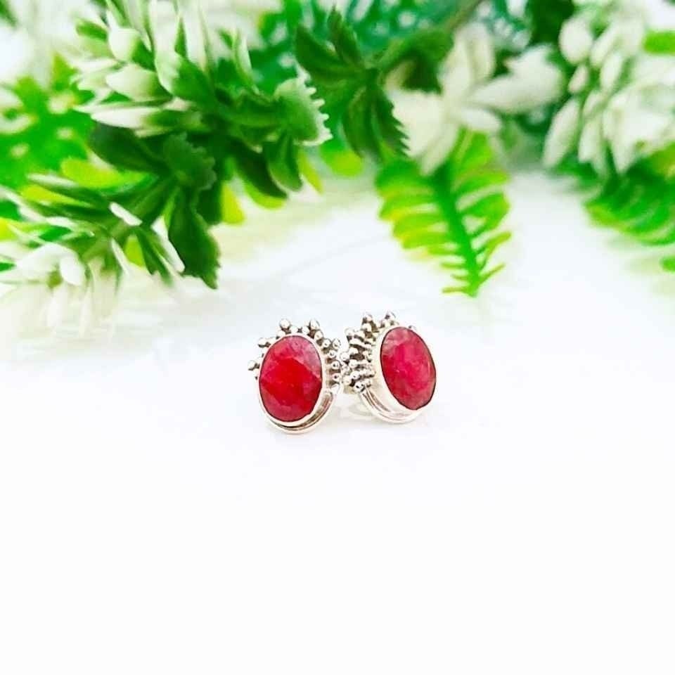 Yakut Taşı Doğal Taş Gümüş Küpe 00647