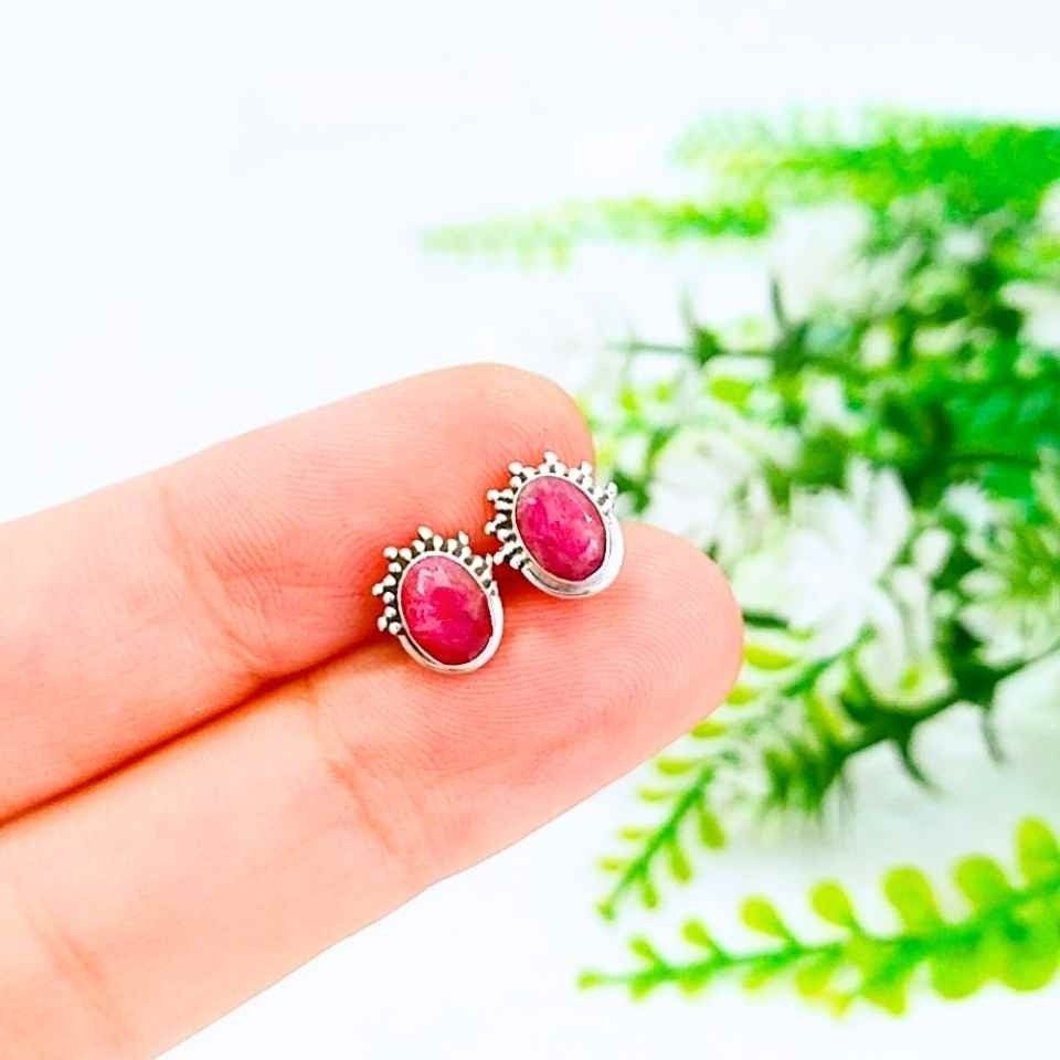 Yakut Taşı Doğal Taş Gümüş Küpe 00647