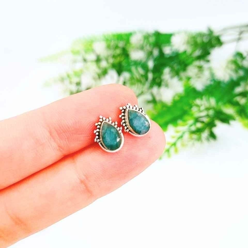 Zümrüt Taşı Doğal Taş Gümüş Küpe 00649
