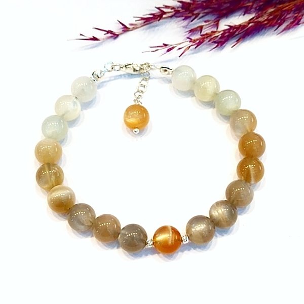 Rainbow Moonstone Natural Stone Bracelet 8 mm
