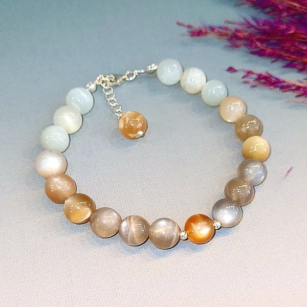Rainbow Moonstone Natural Stone Bracelet 8 mm