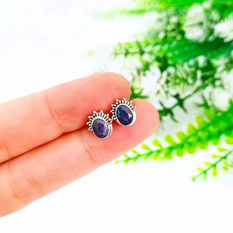 Safir Taşı Doğal Taş Gümüş Küpe 00656