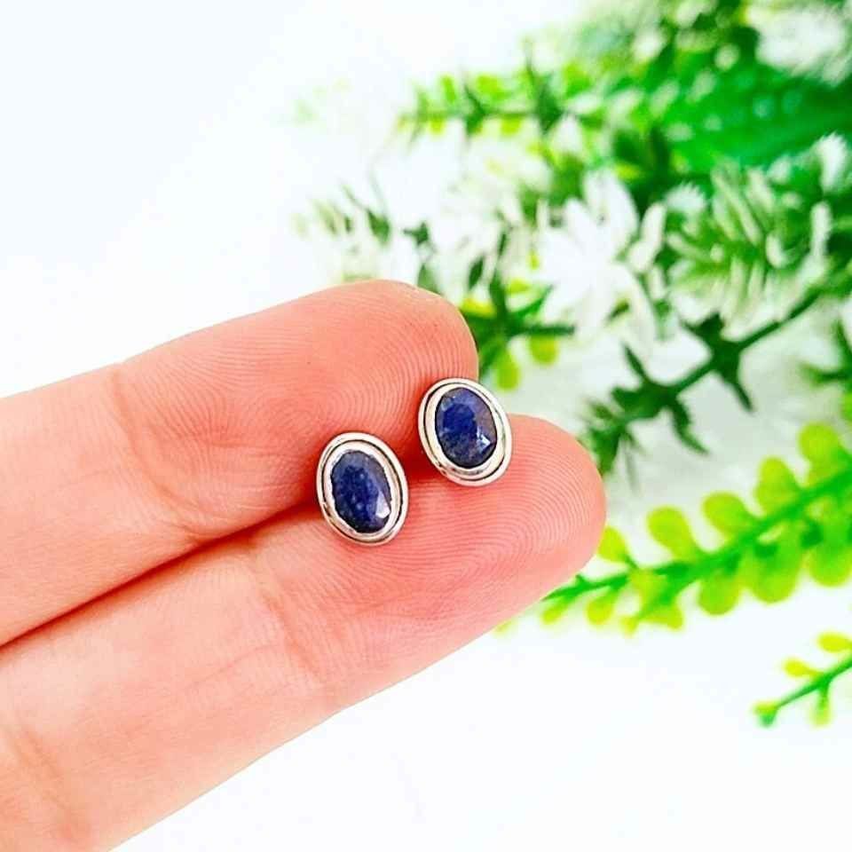 Safir Taşı Doğal Taş Gümüş Küpe 00658