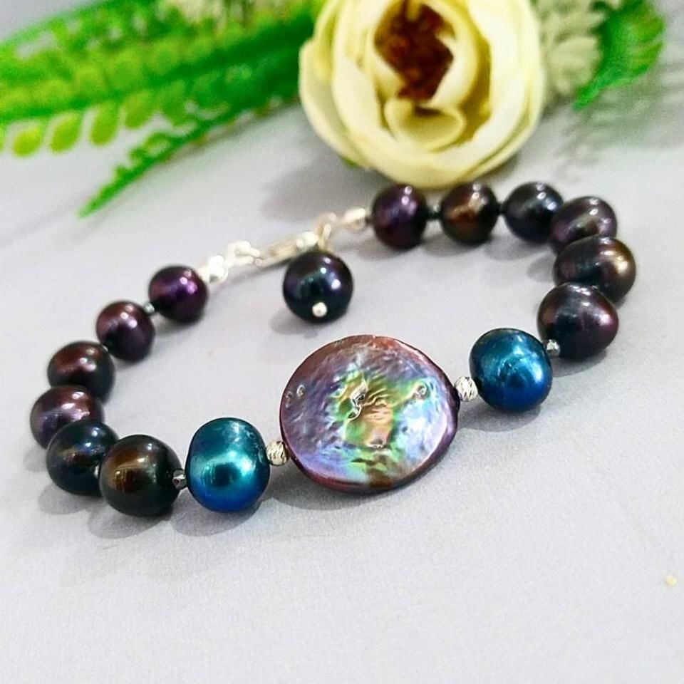 Schwarzes Perlenarmband aus Naturstein - BLK900