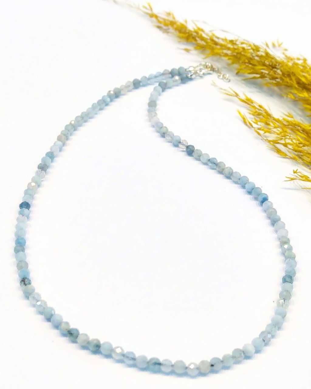 Aquamarin 925 Sterling Silber Naturstein Halskette