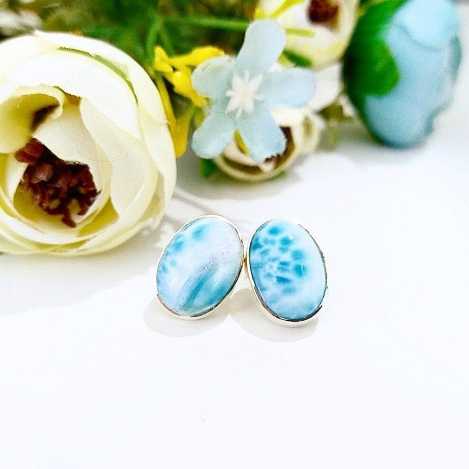 Larimar Taşı Doğal Taş Gümüş Küpe 00676