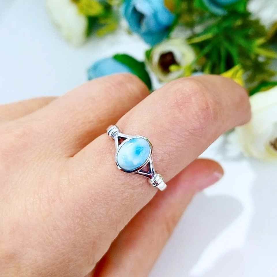 Larimar Taşı Doğal Taş Gümüş Yüzük 00672
