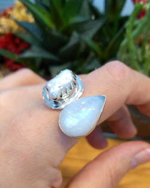 Moonstone Baroque Pearl Custom Design Ring