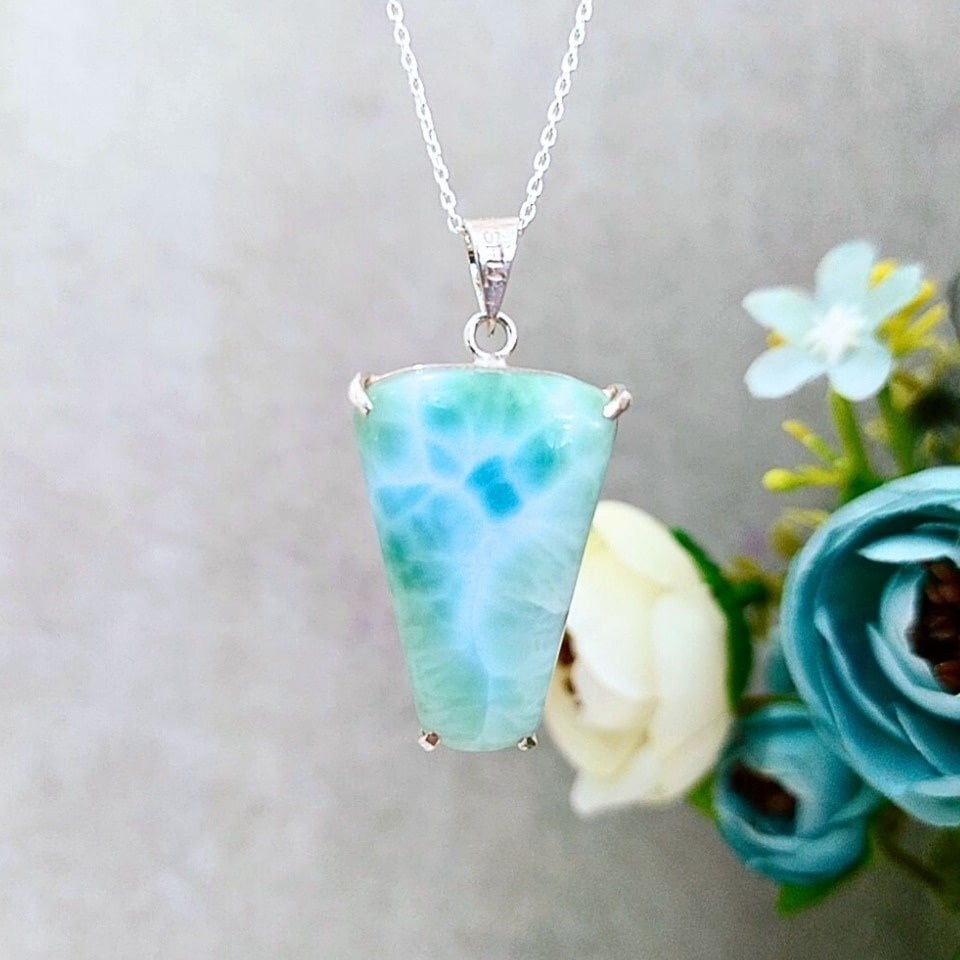 Larimar Taşı Doğal Taş Gümüş Kolye 00993