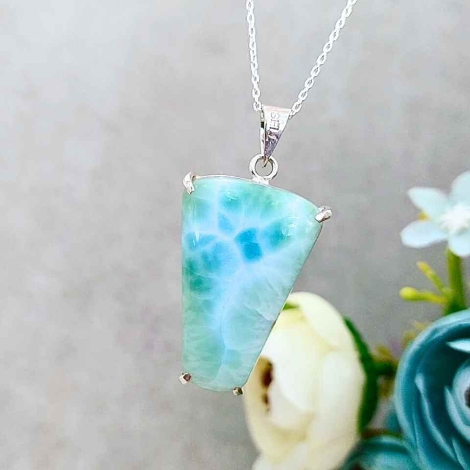 Larimar Taşı Doğal Taş Gümüş Kolye 00993