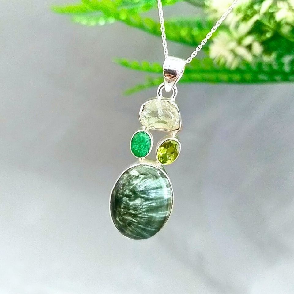 Seraphinite and Chrysolite Stone Special Design Necklace