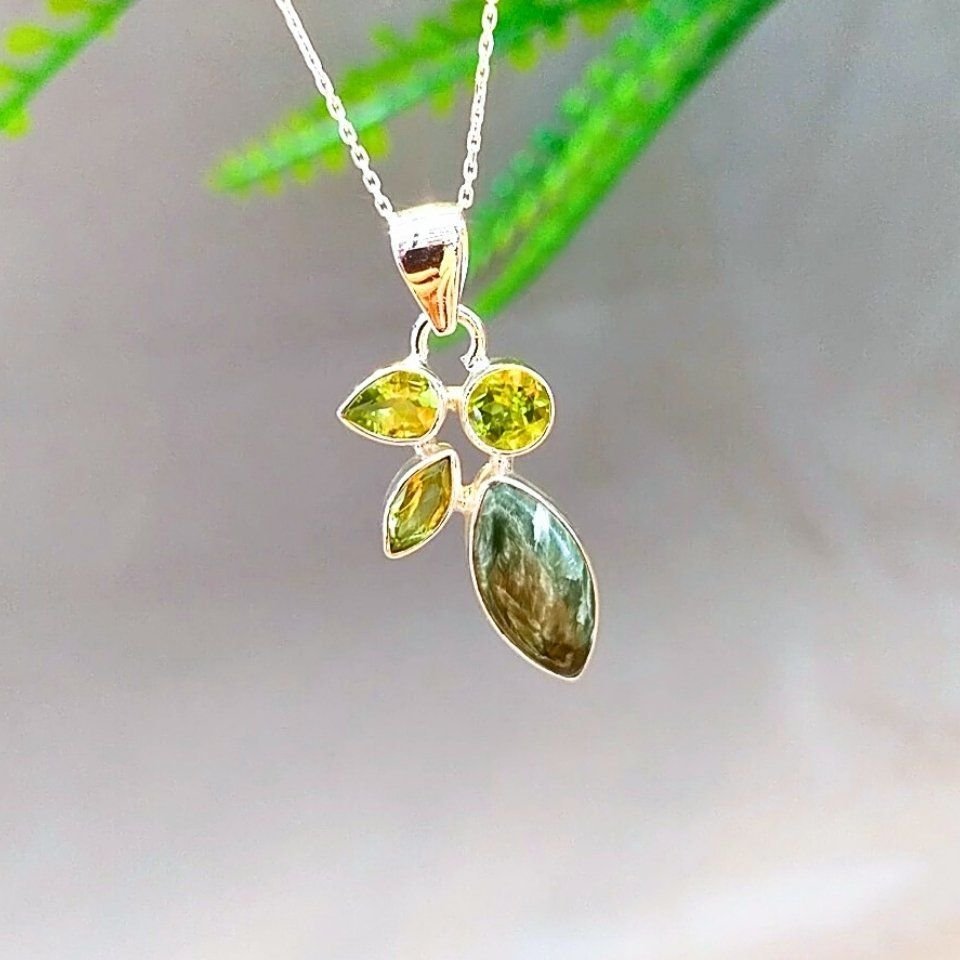 Seraphinite and Chrysolite Stone Special Design Necklace
