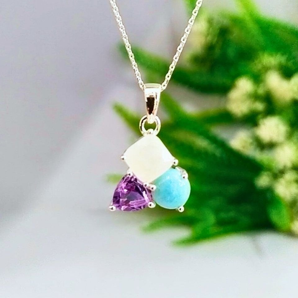 Larimar, Ay Taşı ve Ametrin Özel Tasarım Kolye