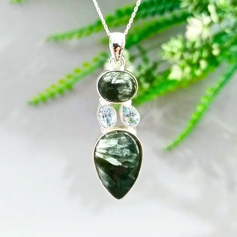 Serafinit ve Blue Topaz Özel Tasarım Kolye