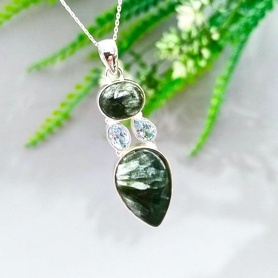 Serafinit ve Blue Topaz Özel Tasarım Kolye